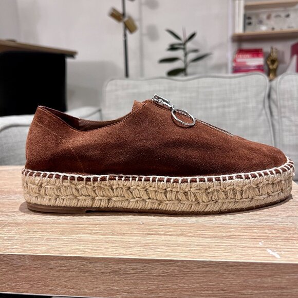 Alexander Wang Rich Brown Suede Devon Espadrille Platform Sneakers Zip Front 8 - Picture 9 of 16